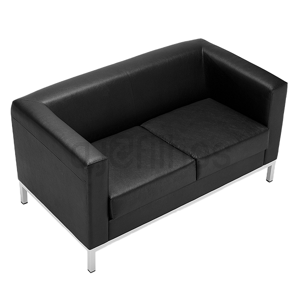 Sofá duplo para 2 pessoas, 4 pés em alumínio, estrutura em madeira, tecido ou pelgon preto