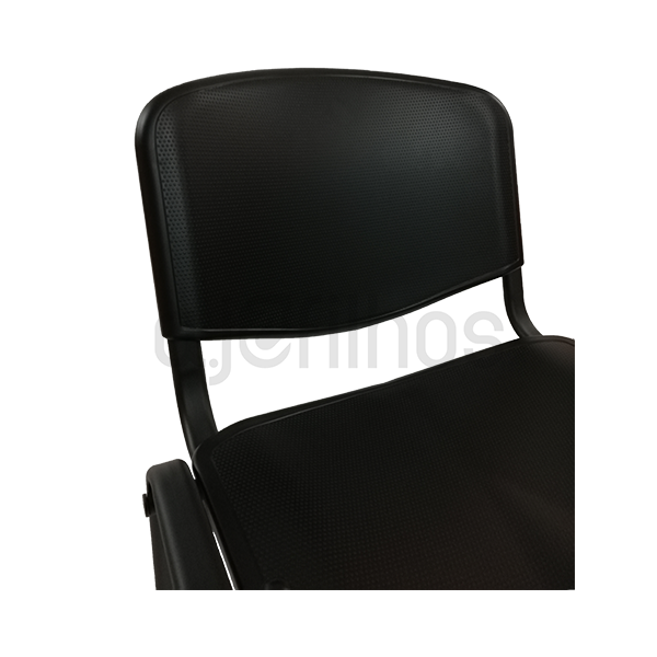 Cadeira Fixa com 4 pés, estrutura em tubo de aço, assento e costa em polipropileno de cor preta