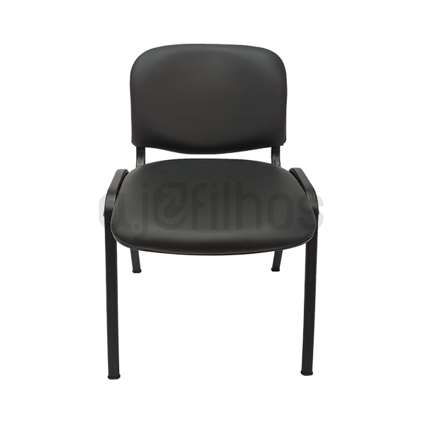 Cadeira fixa de 4 pernas, estrutura em tubo de aço pintado a preto, assento e costa em napa preta
