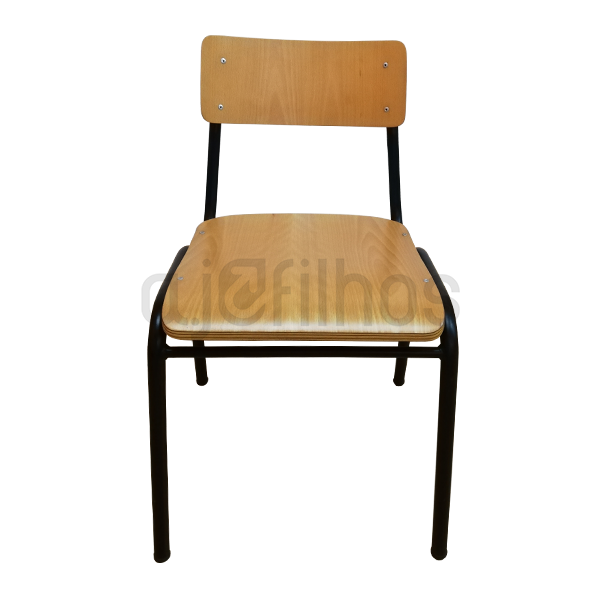 Cadeira Fixa com 4 pés, estrutura em tubo de aço, assento e costa em contraplacado