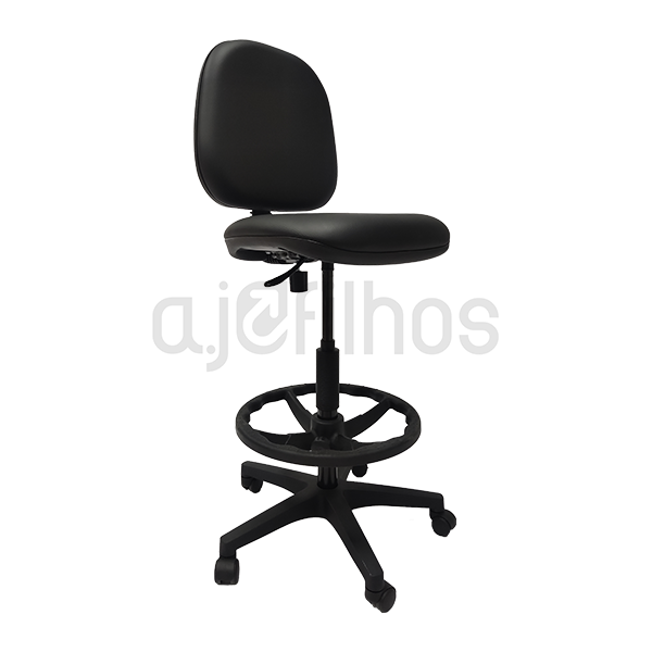 Cadeira Estirador com rodas e altura ajustável, com apoio de pés, assento e costa em pelgon cor preta