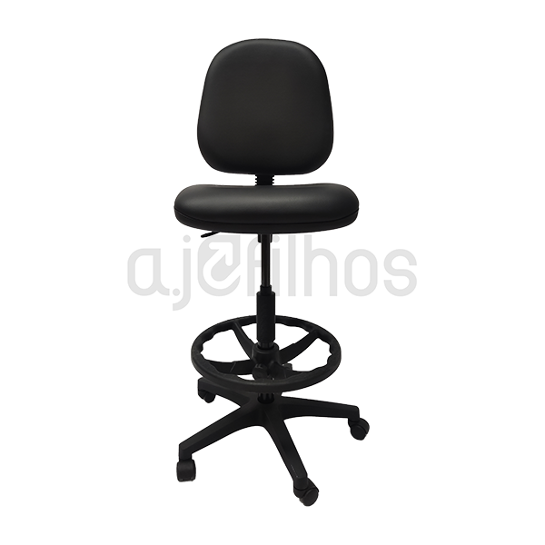 Cadeira Estirador com rodas e altura ajustável, com apoio de pés, assento e costa em pelgon cor preta