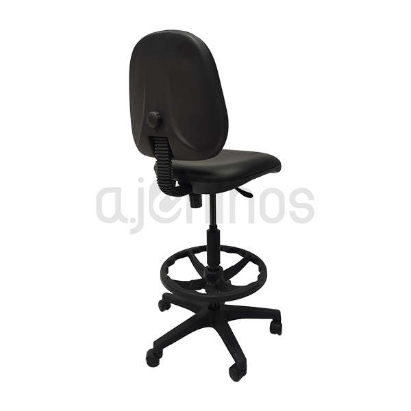 Cadeira Estirador com rodas e altura ajustável, com apoio de pés, assento e costa em pelgon cor preta