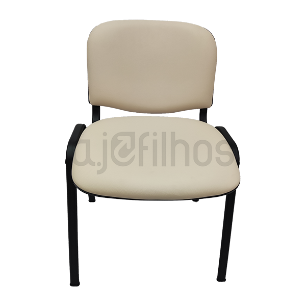 Cadeira fixa de 4 pernas, estrutura em tubo de aço pintado a preto, assento e costa em napa branca